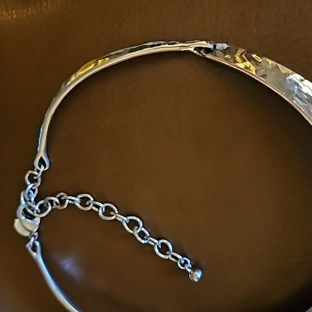 Chico's Silvertone Hammered Concave Hinged Atomic… - image 5